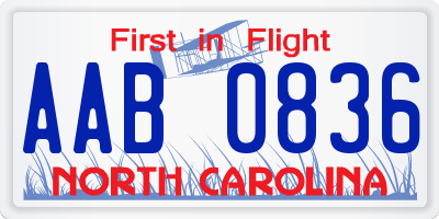 NC license plate AAB0836
