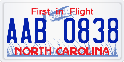 NC license plate AAB0838