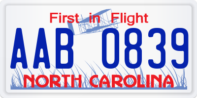 NC license plate AAB0839