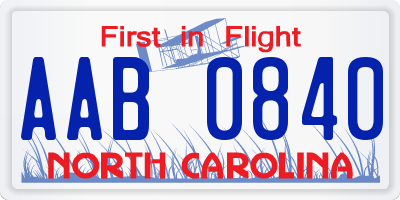 NC license plate AAB0840