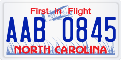 NC license plate AAB0845