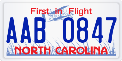 NC license plate AAB0847