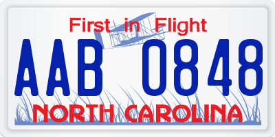 NC license plate AAB0848