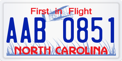 NC license plate AAB0851