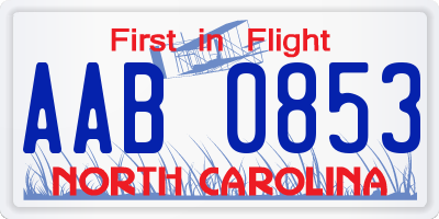 NC license plate AAB0853