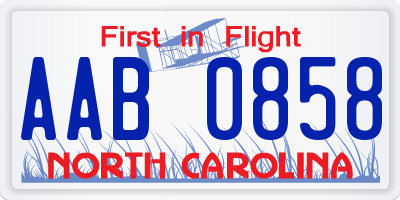 NC license plate AAB0858