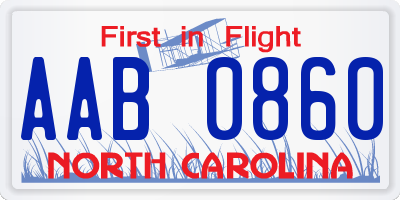 NC license plate AAB0860