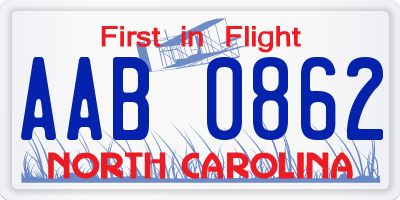 NC license plate AAB0862