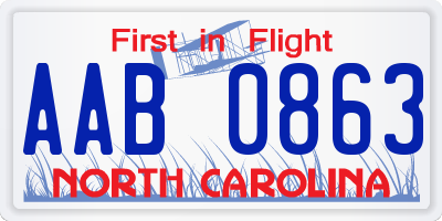 NC license plate AAB0863
