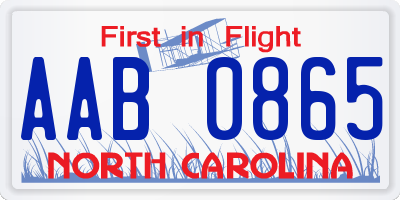 NC license plate AAB0865