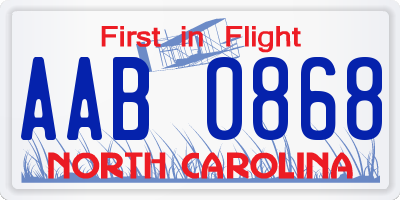 NC license plate AAB0868