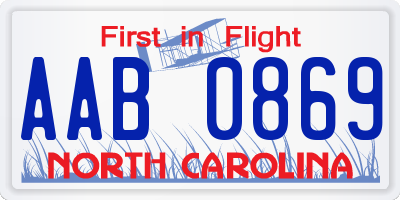 NC license plate AAB0869