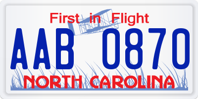 NC license plate AAB0870