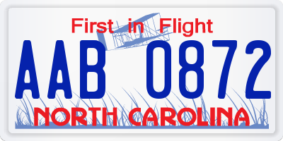 NC license plate AAB0872