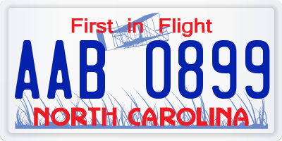 NC license plate AAB0899