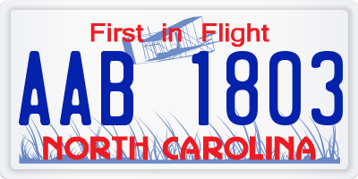 NC license plate AAB1803
