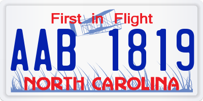 NC license plate AAB1819