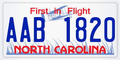 NC license plate AAB1820