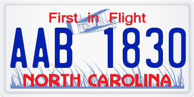 NC license plate AAB1830