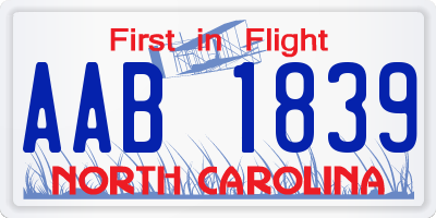 NC license plate AAB1839