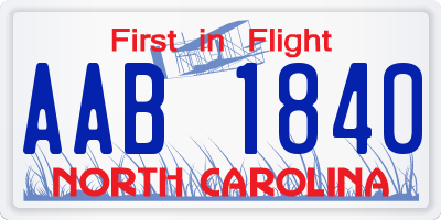 NC license plate AAB1840