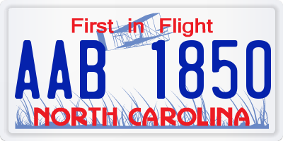 NC license plate AAB1850