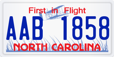 NC license plate AAB1858