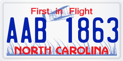 NC license plate AAB1863