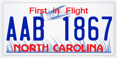NC license plate AAB1867