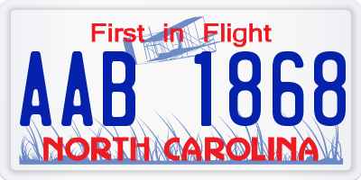 NC license plate AAB1868