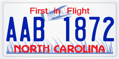 NC license plate AAB1872