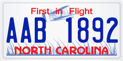 NC license plate AAB1892