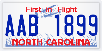 NC license plate AAB1899