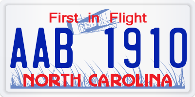 NC license plate AAB1910