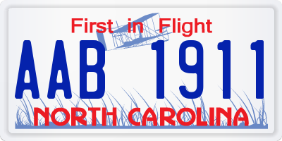 NC license plate AAB1911