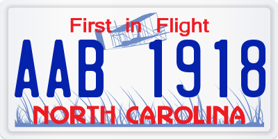 NC license plate AAB1918