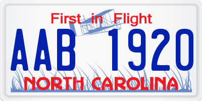 NC license plate AAB1920