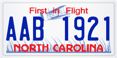 NC license plate AAB1921