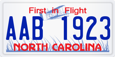 NC license plate AAB1923