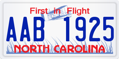NC license plate AAB1925
