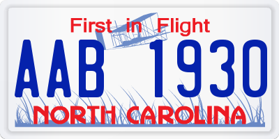 NC license plate AAB1930
