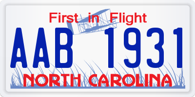 NC license plate AAB1931