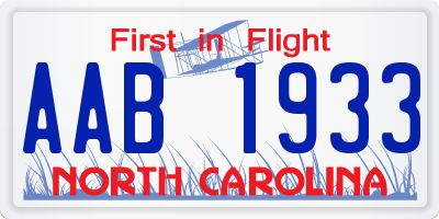 NC license plate AAB1933