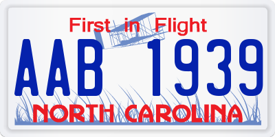 NC license plate AAB1939