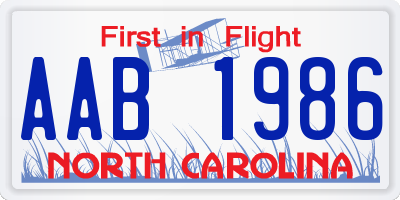 NC license plate AAB1986