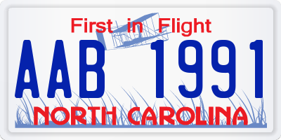 NC license plate AAB1991