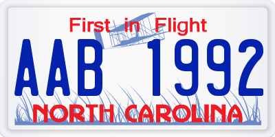 NC license plate AAB1992