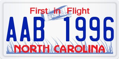 NC license plate AAB1996