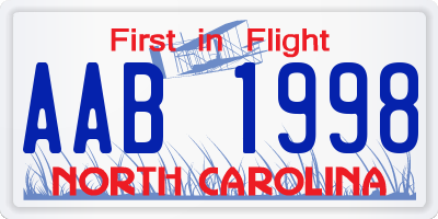 NC license plate AAB1998