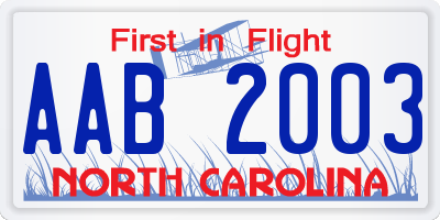 NC license plate AAB2003